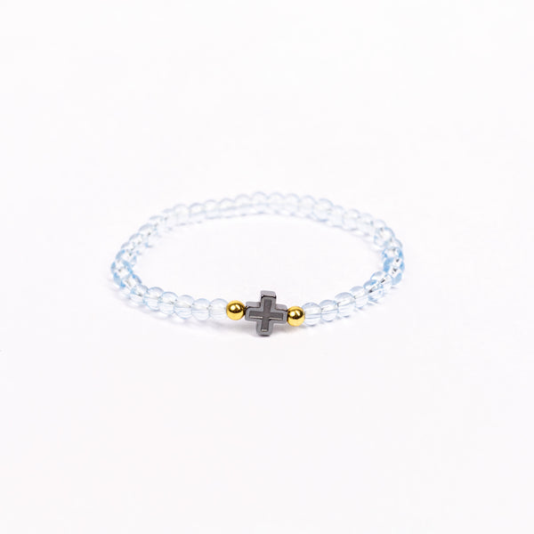 Bratara elastic bile sticle colorate și cruce hematit.  AC01-10