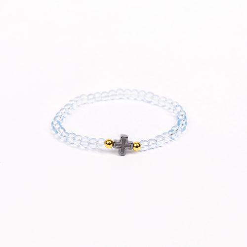 Bratara elastic bile sticle colorate și cruce hematit.  AC01-10