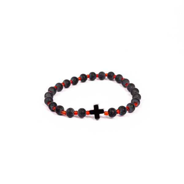 Brǎțarǎ elastic bile carbune si cruce hematit.  OT08-55