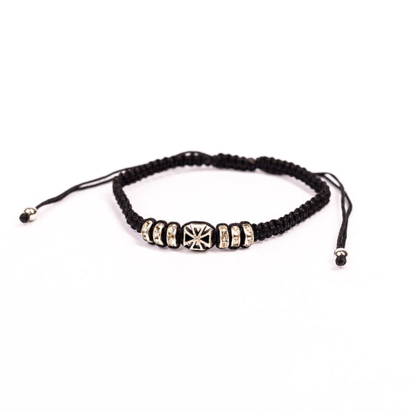 Brățară ață croșetată , rotițe stras si cruce metal 2 culori. OT33-148