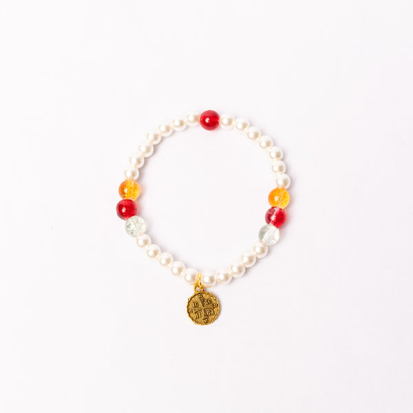 Brǎțarǎ elastic bile perla si cruce atârnatǎ metal.  AB200-37