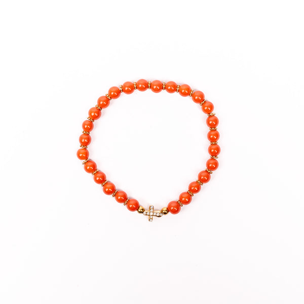 Brǎțarǎ elastic cu cruce aurie ştras.  OT33-178