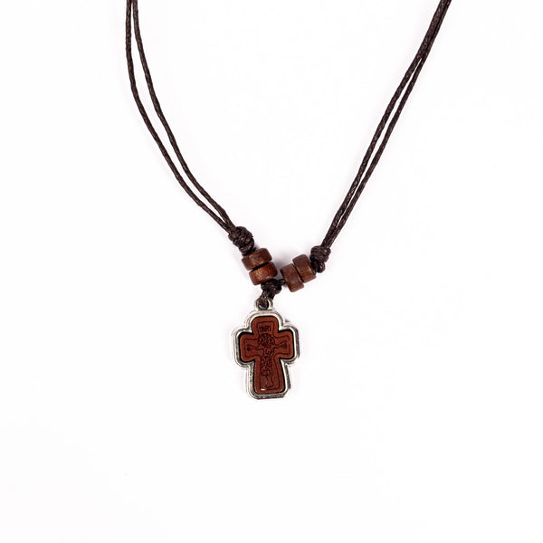 Colier şnur cu medalion cruce lemn.  OT08-34