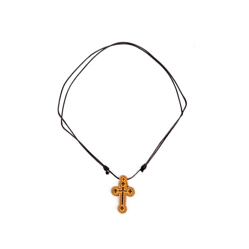 Colier şnur cerat si cruce lemn.   TMG12-2