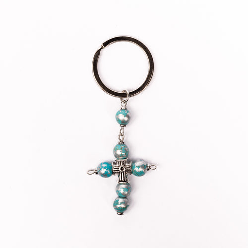Breloc cheie cruce metal și bile culori mixte.  OT08-166