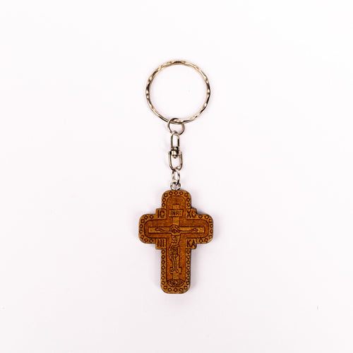 Breloc cheie metal cu cruce lemn.   OT08-54