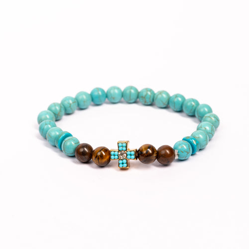 Bratara bile piatra si cruce stras turcoaz/diamant.  AB01-8