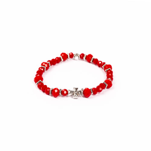 Brǎțarǎ elastic cu bile fațetate si cruce metal.  OT88-169