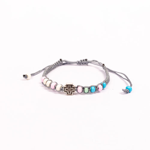 Brățără elastic bile perla și cruciuliță metal