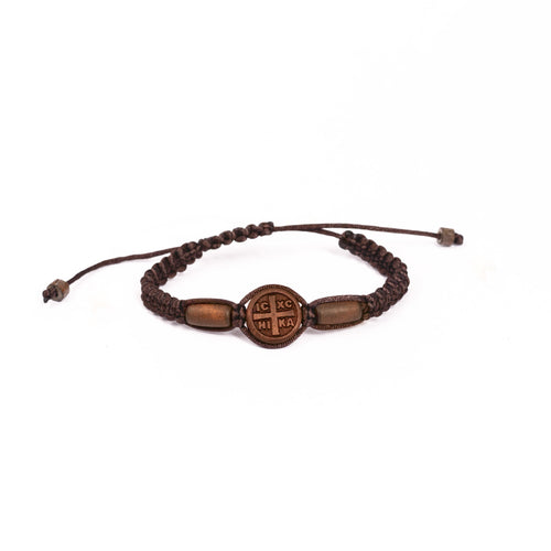 Brǎțarǎ ațǎ cu medalion lemn NIKA.  OT08-2