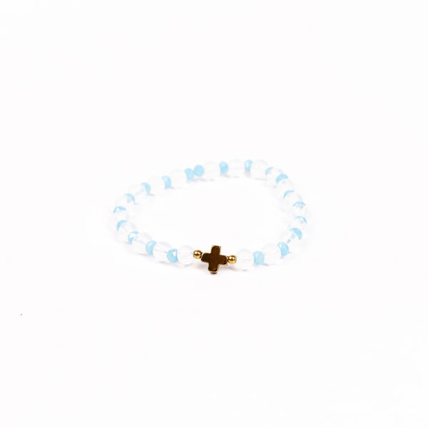 Brǎțarǎ elastic cu cruce aurie hematit.  OT08-179