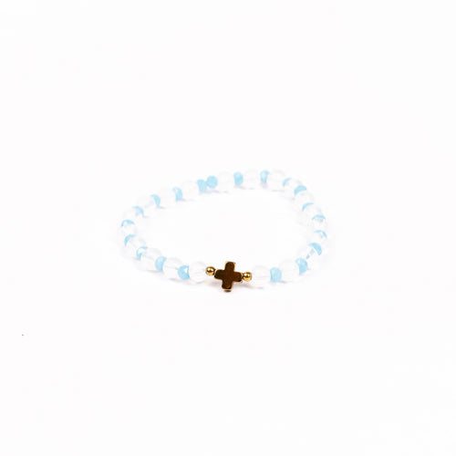 Brǎțarǎ elastic cu cruce aurie hematit.  OT08-179