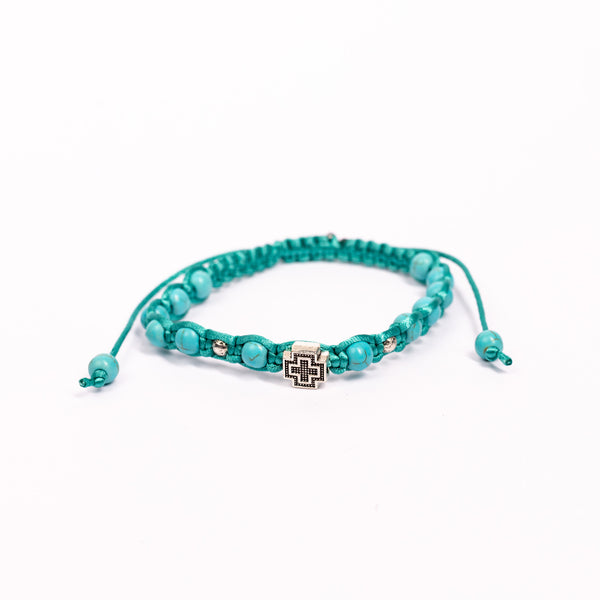 Brățară croșetată bile piatră și cruce trecere metal 4 culori.  OT08-133