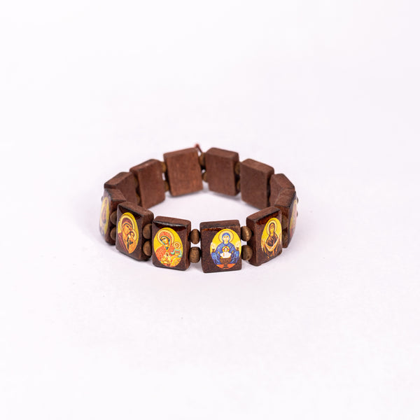 Brățară elastic lemn cu iconite 2 culori