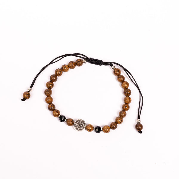 Brǎțarǎ ațǎ bile lemn si medalion NIKA metal.   D37-70