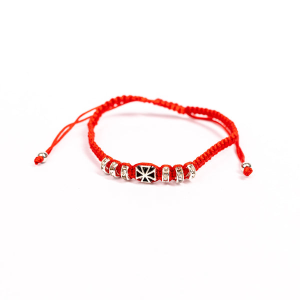 Brățară ață croșetată , rotițe stras si cruce metal 2 culori. OT33-148