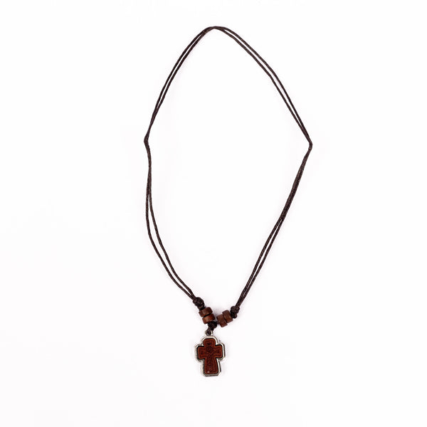 Colier şnur cu medalion cruce lemn.  OT08-34