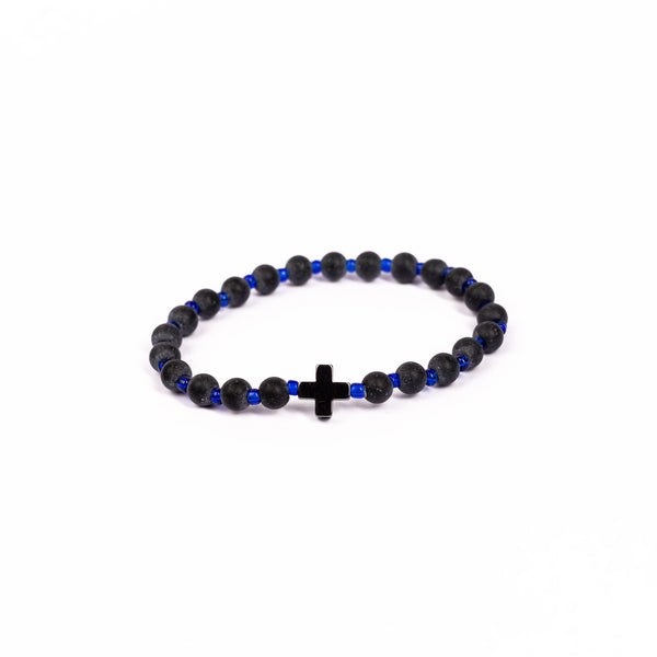 Brǎțarǎ elastic bile carbune si cruce hematit.  OT08-55