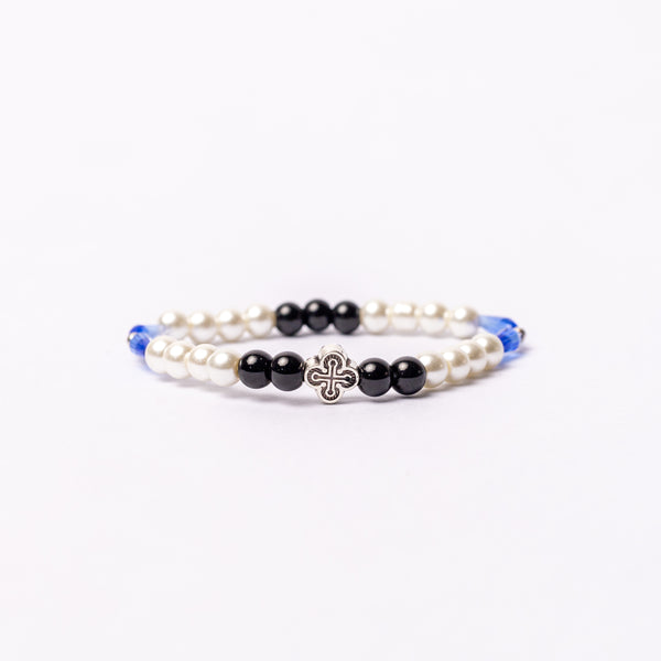 Brǎțarǎ elastic bile perlǎ si cruce metal.  AB100set