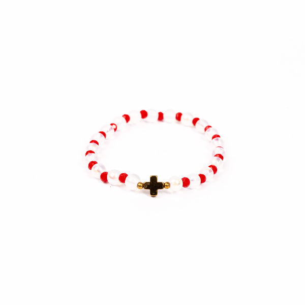 Brǎțarǎ elastic cu cruce aurie hematit.  OT08-179