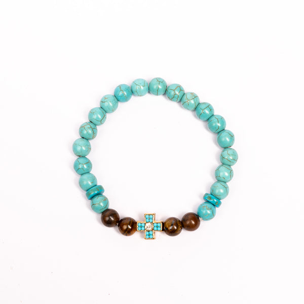 Bratara bile piatra si cruce stras turcoaz/diamant.  AB01-8