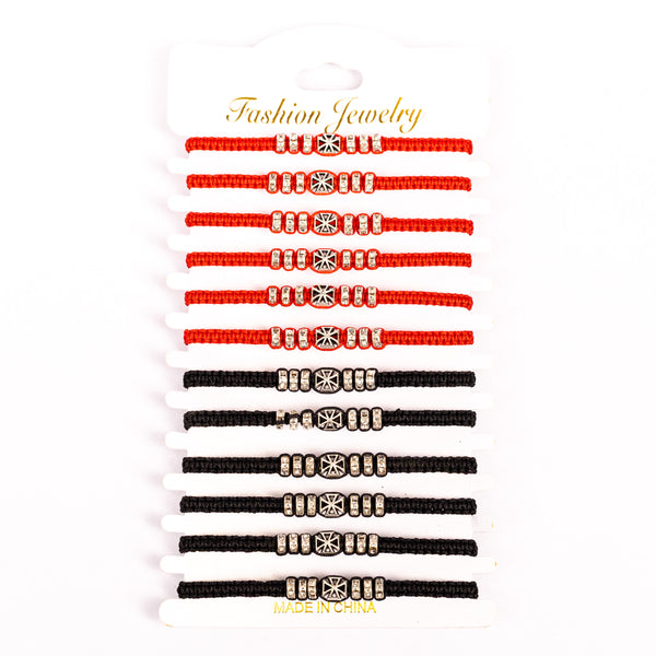 Brățară ață croșetată , rotițe stras si cruce metal 2 culori. OT33-148