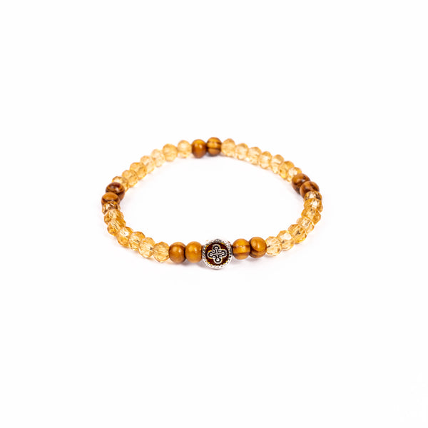 Brǎțarǎ bile fațetate/lemn cu cruce metal.  AB200-30