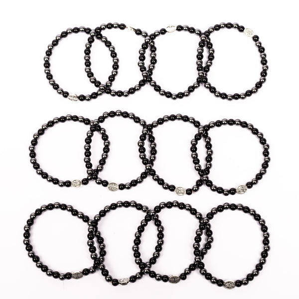 Brățară bile hematit, piatră și medalion metal.  AB01-5