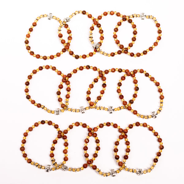 Brǎțarǎ elastic bila 'ochi de tigru' si cruce metal OT33-257