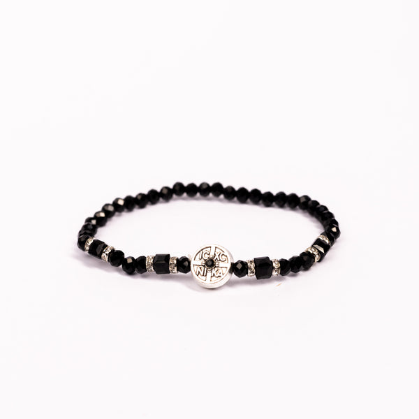 Brǎțarǎ elastic bile fațetate cu medalion NIKA cu ştras. OT08-169