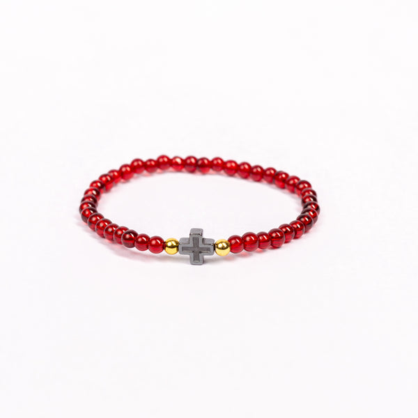 Bratara elastic bile sticle colorate și cruce hematit.  AC01-10
