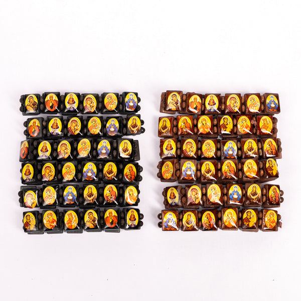 Brățară elastic lemn cu iconite 2 culori