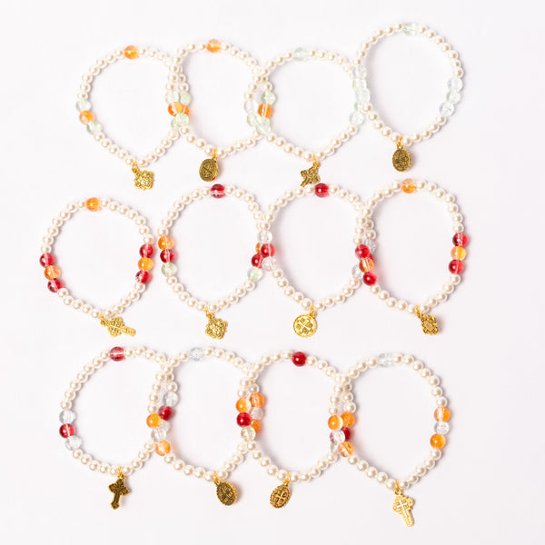 Brǎțarǎ elastic bile perla si cruce atârnatǎ metal.  AB200-37