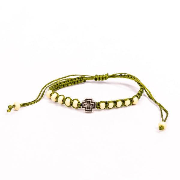 Brățără elastic bile perla și cruciuliță metal