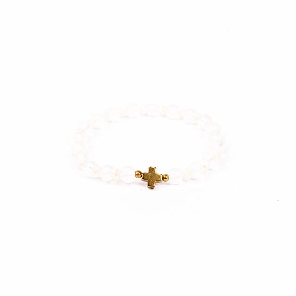 Brǎțarǎ elastic cu cruce aurie hematit.  OT08-179