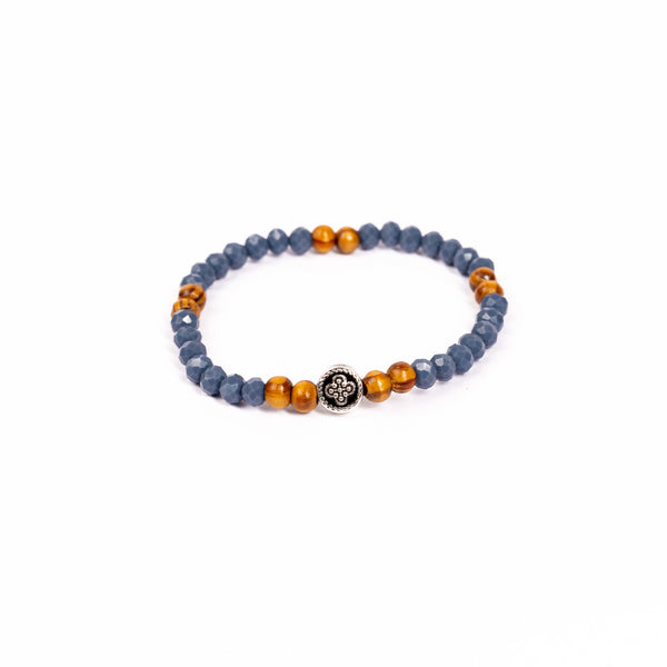 Brǎțarǎ bile fațetate/lemn cu cruce metal.  AB200-30