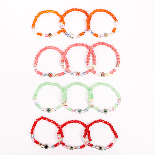 Brățară elastic bile sticlă și cruce metal colorate.  AB300-7