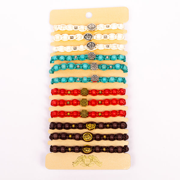 Brățară croșetată bile piatră și cruce trecere metal 4 culori.  OT08-133