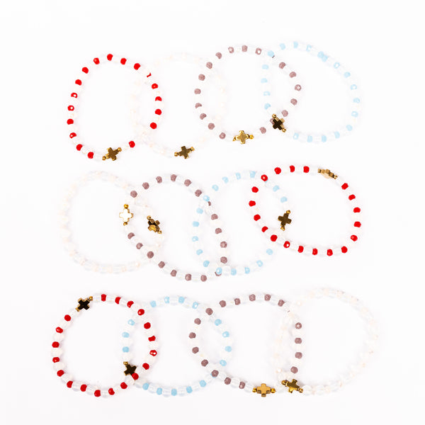 Brǎțarǎ elastic cu cruce aurie hematit.  OT08-179