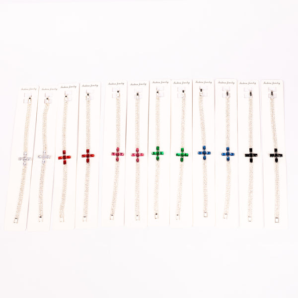 Brǎțarǎ ştrasuri cu cruce pietre colorate si inchizatoare.  AB84-2