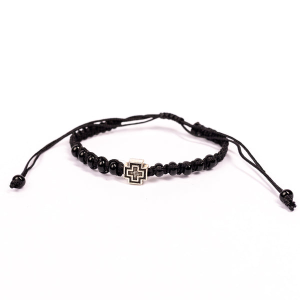 Brățără elastic bile perla și cruciuliță metal