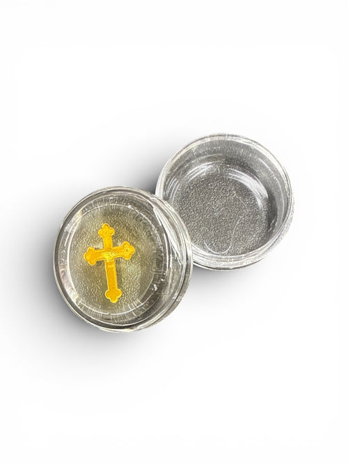 Cutie rotunda transparentă pentru tămâie