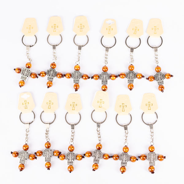 Breloc cheie cu cruce metal si bile piatra soarelui OT08-152