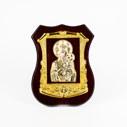 Icoana mică lemn și metal auriu micǎ 18X15cm.  TMB09-2