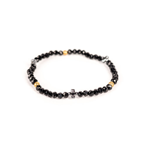 Brǎțarǎ elastic bile fațetate si cruce hematit.  TMG32-7A