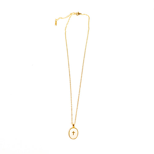 Colier inox cu medalion cruce sidefat.   AC5-1