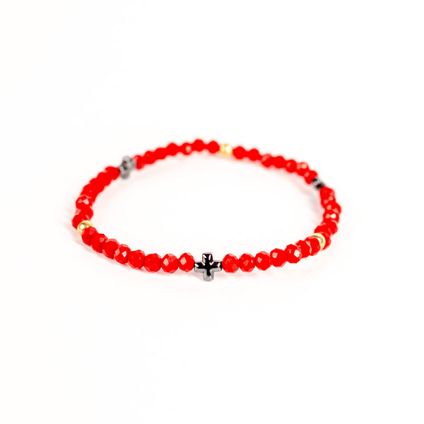 Brǎțarǎ elastic bile fațetate si cruce hematit.  TMG32-7A