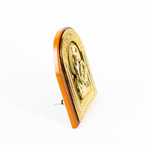 Icoana mică lemn și metal aurie micǎ 14X13 cm.  OT03-29