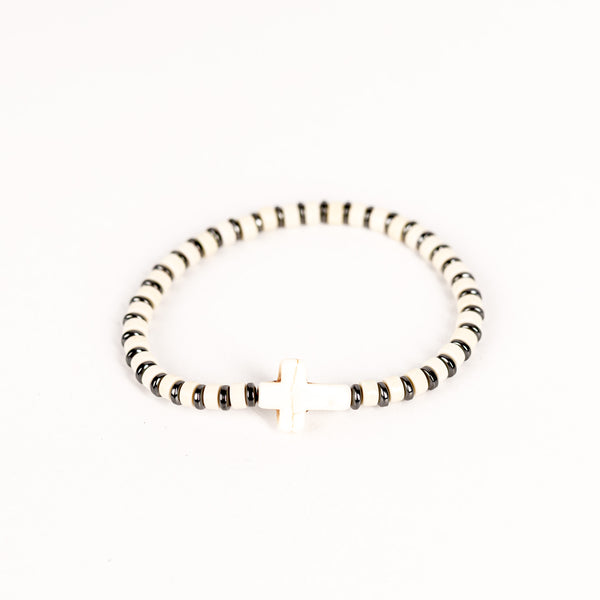 Brǎțarǎ elastic bile piatrǎ si distanțier hematit.  BB04-23