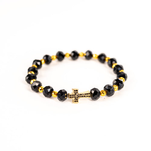 Brǎțarǎ elastic bile fațetate si cruce ştras.  AB44-1